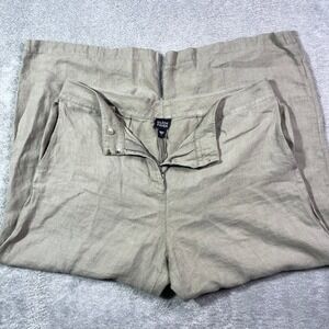 Eileen Fisher 100% Linen Wide Leg Cropped Pants Women's L Relaxed‎ Casual Beige